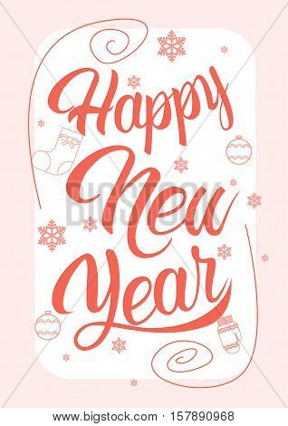 Happy New Year Merry Christmas Greeting Card Decoration Celebration Thin Line Vector Illustration