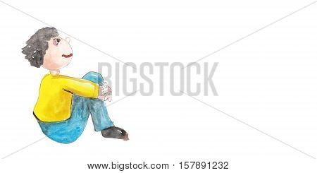 a watercolor hand made child reflects sitting