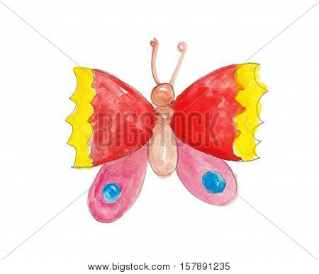 watercolor big and beautiful butterfly in red