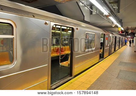 NEW YORK CITY - OCT 4, 2011: New york City MTA subway in Manhattan, New York City, USA.