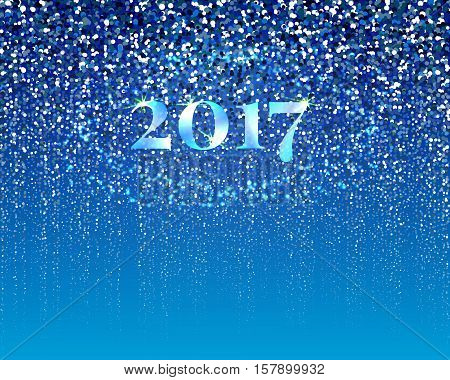 New year 2017 abstract background. New year snowfall on blue background. Particles design. Vector illustration.