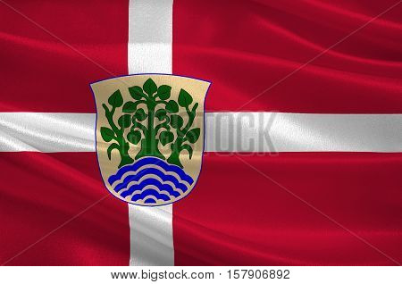 Flag of Holbek is a municipality in Denmark in Region Sjælland on the island of Zealand. 3d illustration