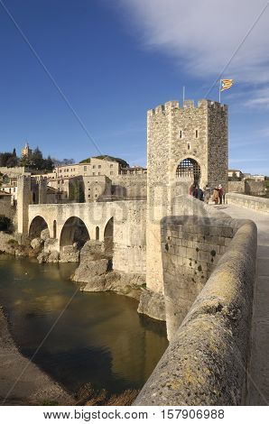 medieval bridge an village of Besalú in La Garrotxa Girona Spain