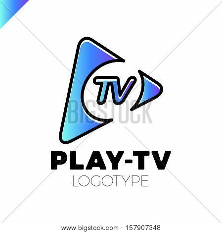 Dynamic, Fast Play Icon With Letter Tv In Middle. Media Company Logo Or Film Production Studio Or Au