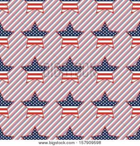 Usa Patriotic Stars Seamless Pattern On Red And Blue Stripes Background. American Patriotic Wallpape