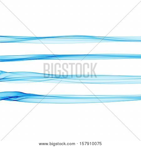 Set Of Abstract Blue Smoke Fire Brushes Over White Background. Wavy Elegant Collection Elements For 