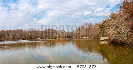 A late Autumn panoramic view of Smithville Lake in Burlington County New Jersey.