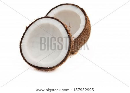 Coconut Split in Half.Coconut split into two pieces.