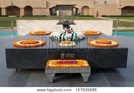 DELHI, INDIA - FEBRUARY 13 : Rajghat, New Delhi. Memorial at Mahatma Gandhis body cremation place, Delhi, India on February 13, 2016.