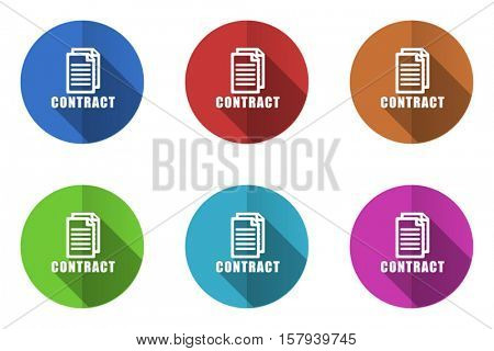 Set of vector contract icons. Colorful round web buttons. Flat design pushbuttons.