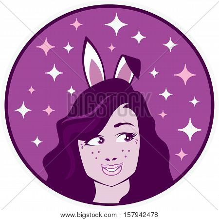 Bunny Girl good humor round artwork image vector