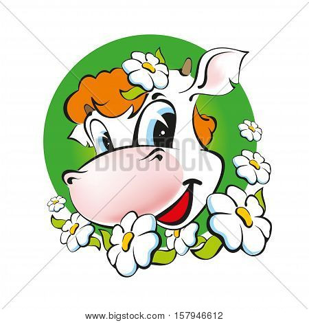 Figure cute cow in flowers. Illustration vector.