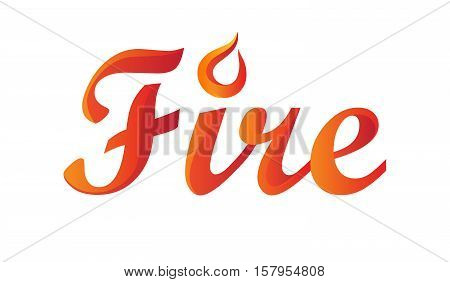 Fire word isolated on white backgroud. Stock vector illustration of letters in red orange gradient with flames element.