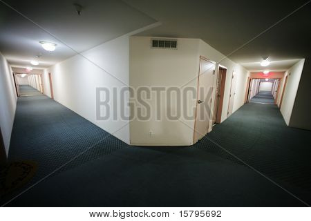 두 개의 매우 긴 복도, 넓은 천사 보기와 아파트 인테리어.