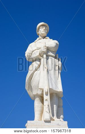 RETHYMNO, CRETE - SEPTEMBER 15, 2016 - Statue to the unknown soldier in Agia Stratiota Square (Agnostou Square) Rethymno Crete Greece Europe, September 15, 2016.
