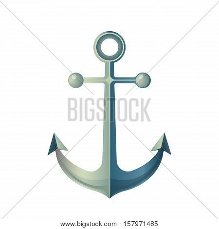 Anchor isolated on white. Made of metal device, used to connect vessel to bed of body of water to prevent craft from drifting due to wind or current. Marine anchor sign symbol in flat style. Vector
