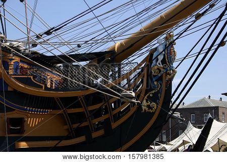 HMS Victory, Portsmouth England. Photographed at Portsmouth Navy Days 30th July 2010. (foredeck and bowsprit)