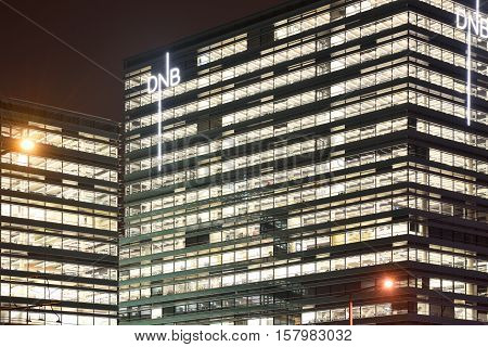 VILNIUS NOVEMBER 22: Modern Business Building on November 22 2016 in Vilnius Lithuania. Vilnius is the capital of Lithuania and its largest city.