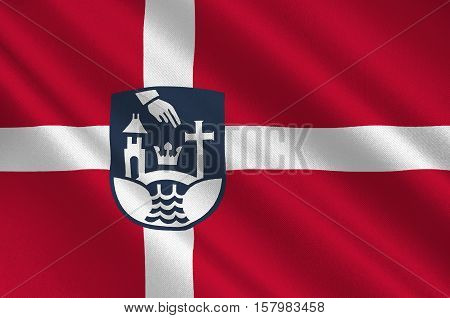 Flag of Koge is a municipality in Denmark in Zealand Region. 3d illustration
