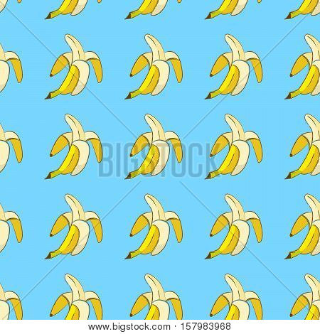 Yellow bananas on blue background seamless pattern in pop art style. Vector EPS10 hand drawn illustration.