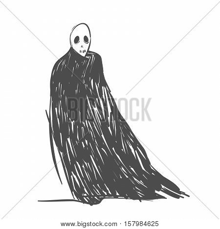 Vector illustration of depressed black death character depicting major depression isolated on white
