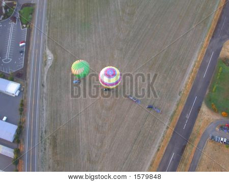 Ariel View Hot Air Balloons Below