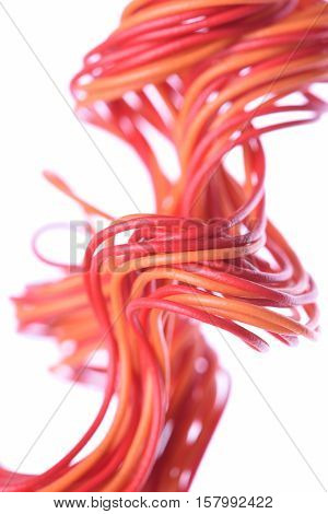 Closeup of Electric Cables Isolated on White Background