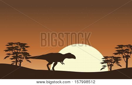 Silhouette of mapusaurus with tree scenery vector illustration