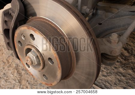 Brake Disc, Caliper And Ball Joint Of A Car