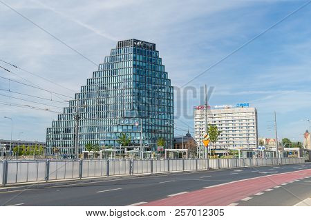 Poznan, Poland - August 19, 2018: Street View Of Baltyk Tower In City Center Of Poznan.