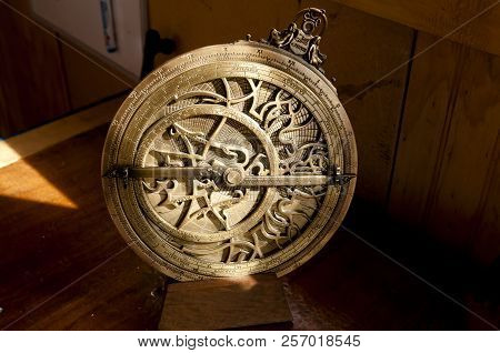 Genuine Navigational Antique Brass Sextant On Display