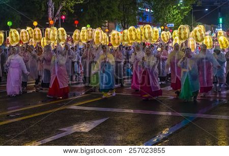 Seoul - May 10 : Participants In A Parade During Lotus Lantern Festival In Seoul , Korea On May 10 2
