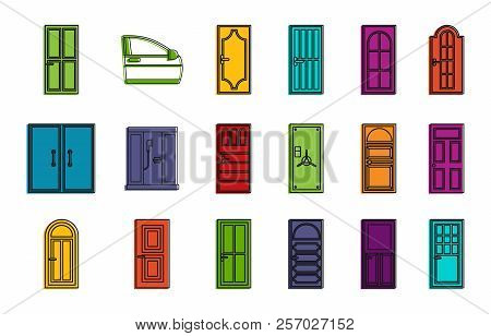 Door Icon Set. Color Outline Set Of Door Icons For Web Design Isolated On White Background