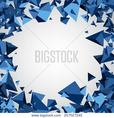 Abstract Background With Blue 3d Trigons. Vector Paper Illustration.
