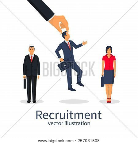 Recruitment Concept. Businessman Employer Chose A Man From The Group Of People Candidates. Vector Il