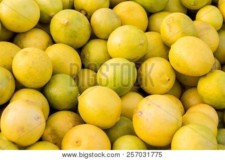 Fresh Yellow Lemons, Close-up Shot, Agriculture And Food Concept, Background