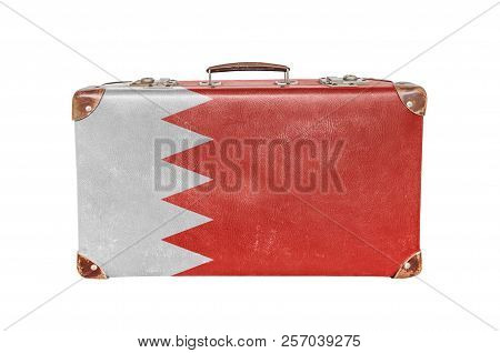Vintage Suitcase With Bahrain Flag  Isolated On White Background