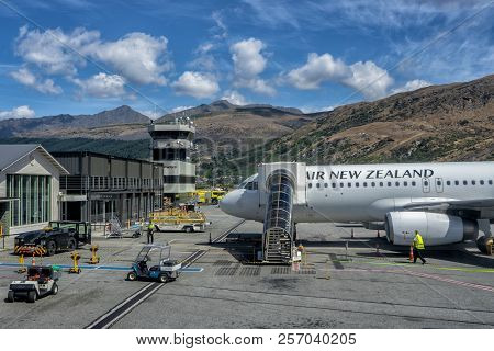Queenstown, New Zealand - January 19, 2018: Air New Zealand Being Prepped For Takeoff In Queenstown.