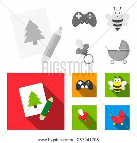 Picture, Dzhostik, Bee, Nipple.toys Set Collection Icons In Monochrome, Flat Style Vector Symbol Sto