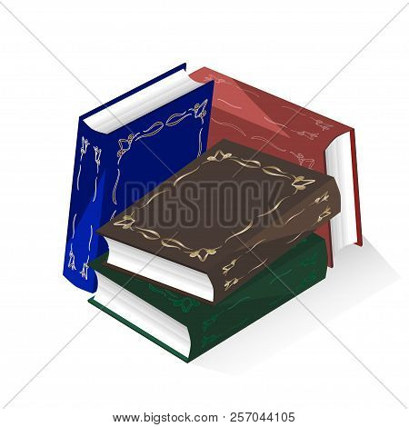 Set а Realistic Reclining Book With A Stylish Elegant Gold Frame For Text.