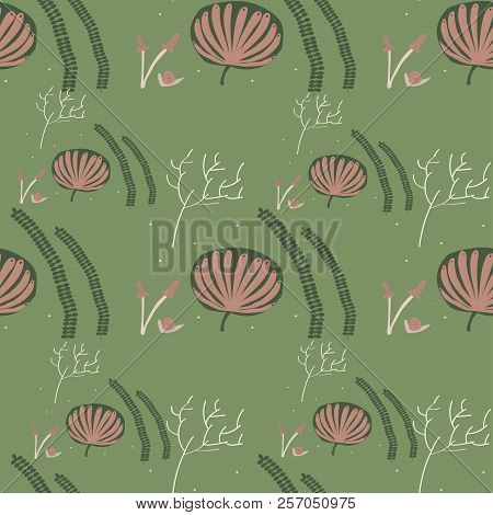 Lovely Magic Forest Green  Leaves Seamless Pattern.