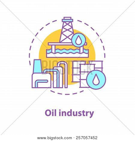 Oil Industry Concept Icon. Petroleum Production Idea Thin Line Illustration. Offshore Sea Well, Oil 