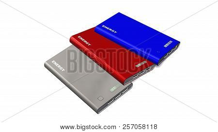 Powerbank  - Isolated On White Background - 3d Illustration - Different Colors