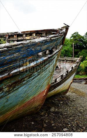 A View Of Rusting And Rotting Boats In Salen Bay On The Isle Of Mull