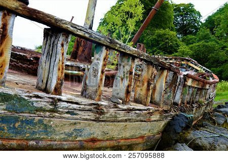 A View Of Rusting And Rotting Boats In Salen Bay On The Isle Of Mull