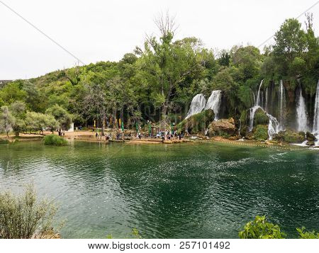 Beautiful Kravica Waterfall In Bosnia And Herzegovina - Popular Swimming And Picnic Area For Tourist
