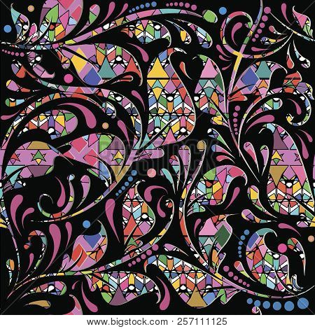 Floral Colorful Abstract Vector Seamless Pattern. Patterned Geom
