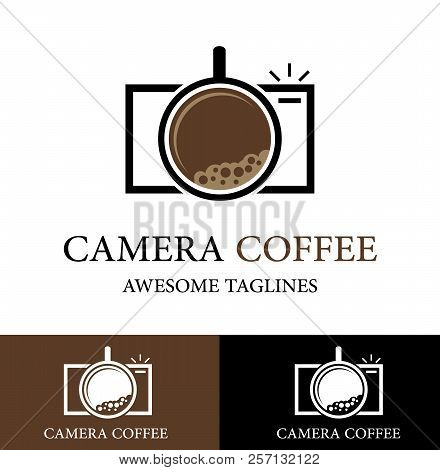 Coffee Camera Photography Logo Design Template. Flat Style Design. Vector Illustration