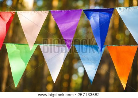 Carnival Garland with Flags, Decorative Party Pennants for Birthday Celebration, Festival and Fair Decoration, Hanging Flags, Bunting Flags ,Triangle Fabrics Hanging on the Rope, Bunting Background 