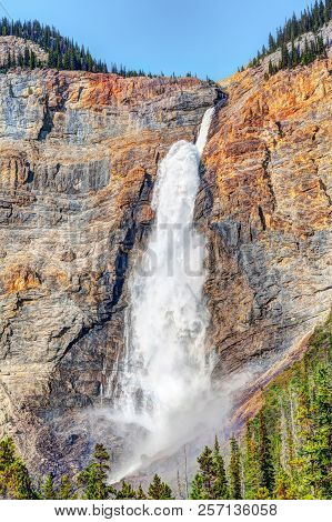 Glacier Fed Takakkaw Falls In Yoho National Park, British Columbia, Inside The Canadian Rockies Near